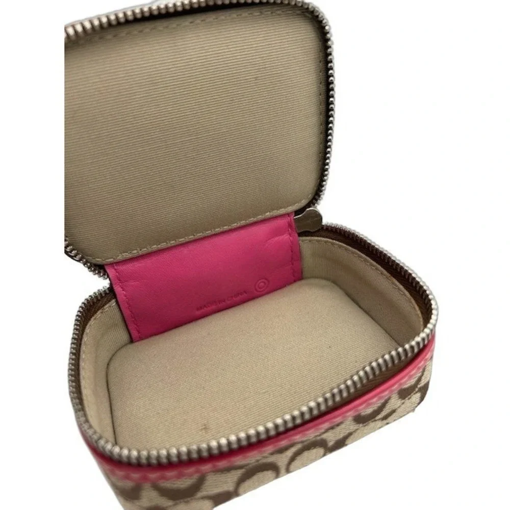 Coach Mini Jewelry Case Women's One Size Brown Pink Signature Monogram Zip Y2K
